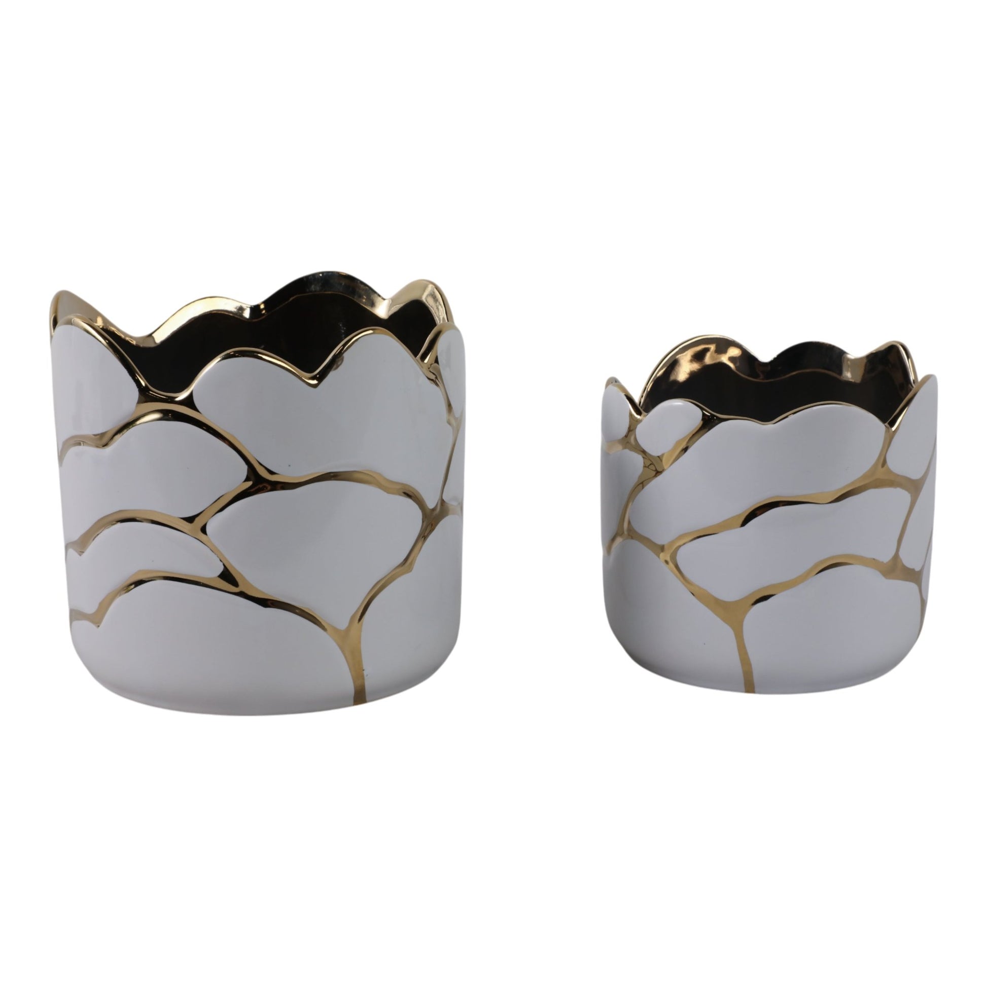 S/2 6/7" Clouds Planter, Wht/gld Planter| Sagebrook Home