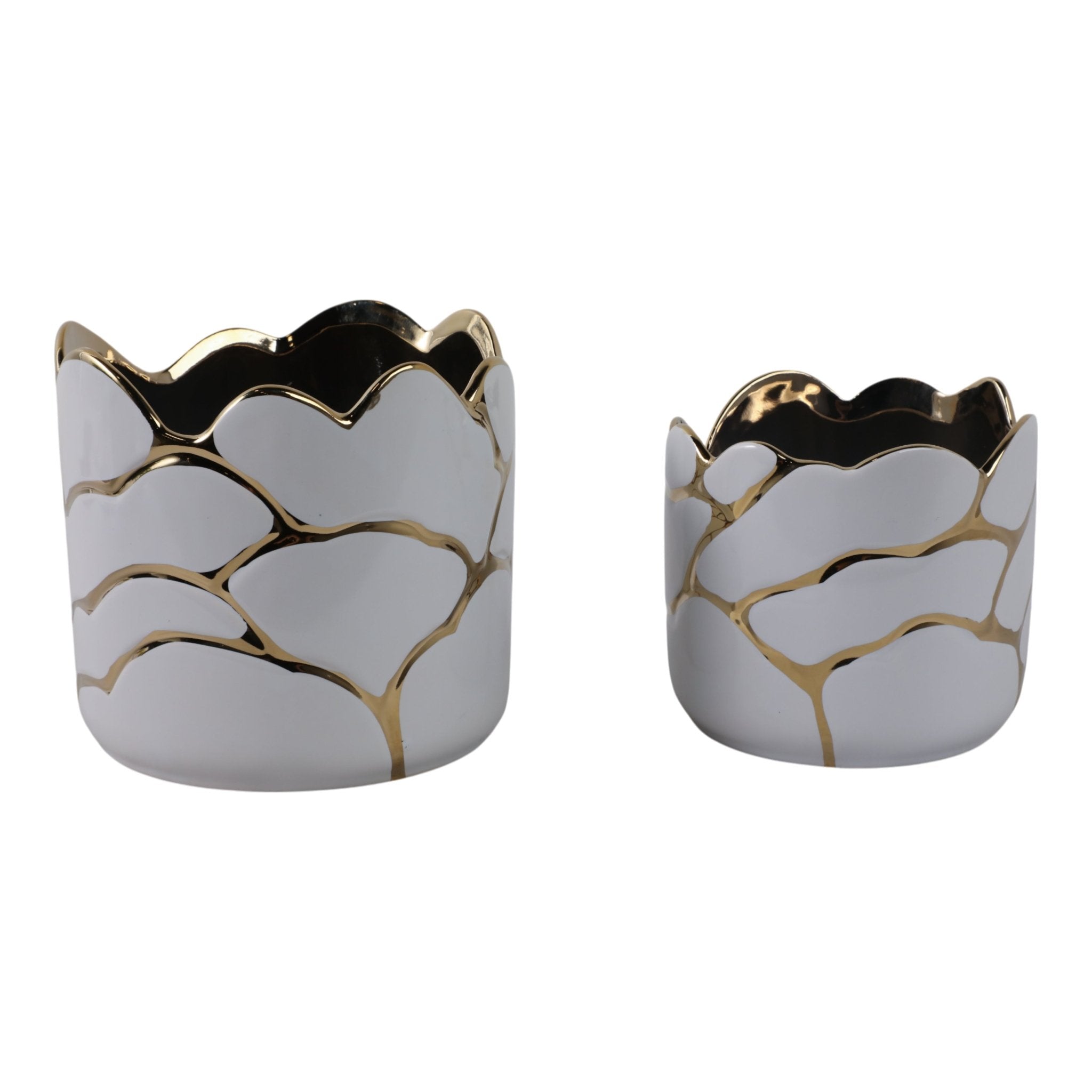 S/2 6/7" Clouds Planter, Wht/gld Planter| Sagebrook Home