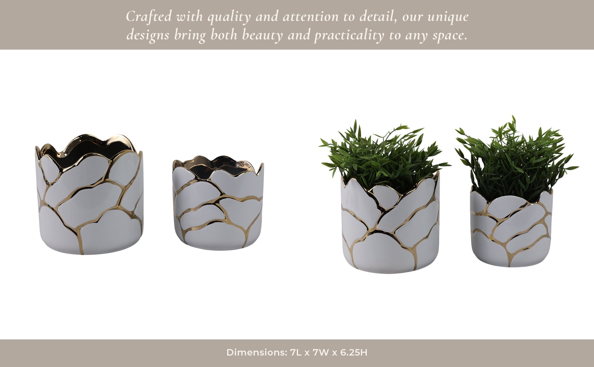 S/2 6/7" Clouds Planter, Wht/gld Planter| Sagebrook Home