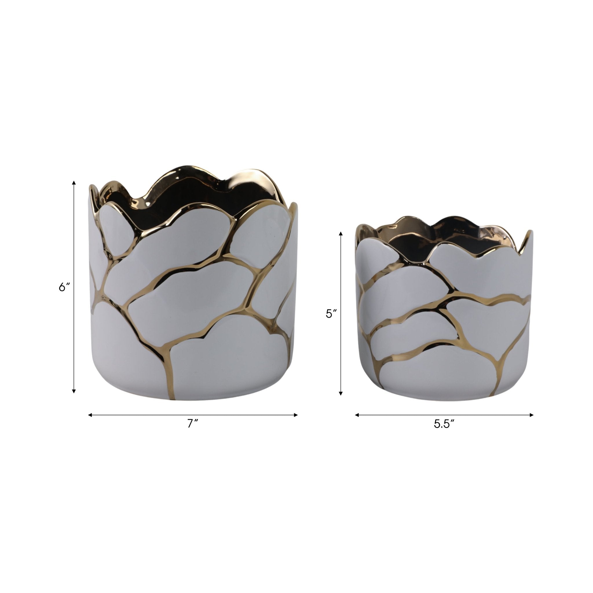 S/2 6/7" Clouds Planter, Wht/gld Planter| Sagebrook Home