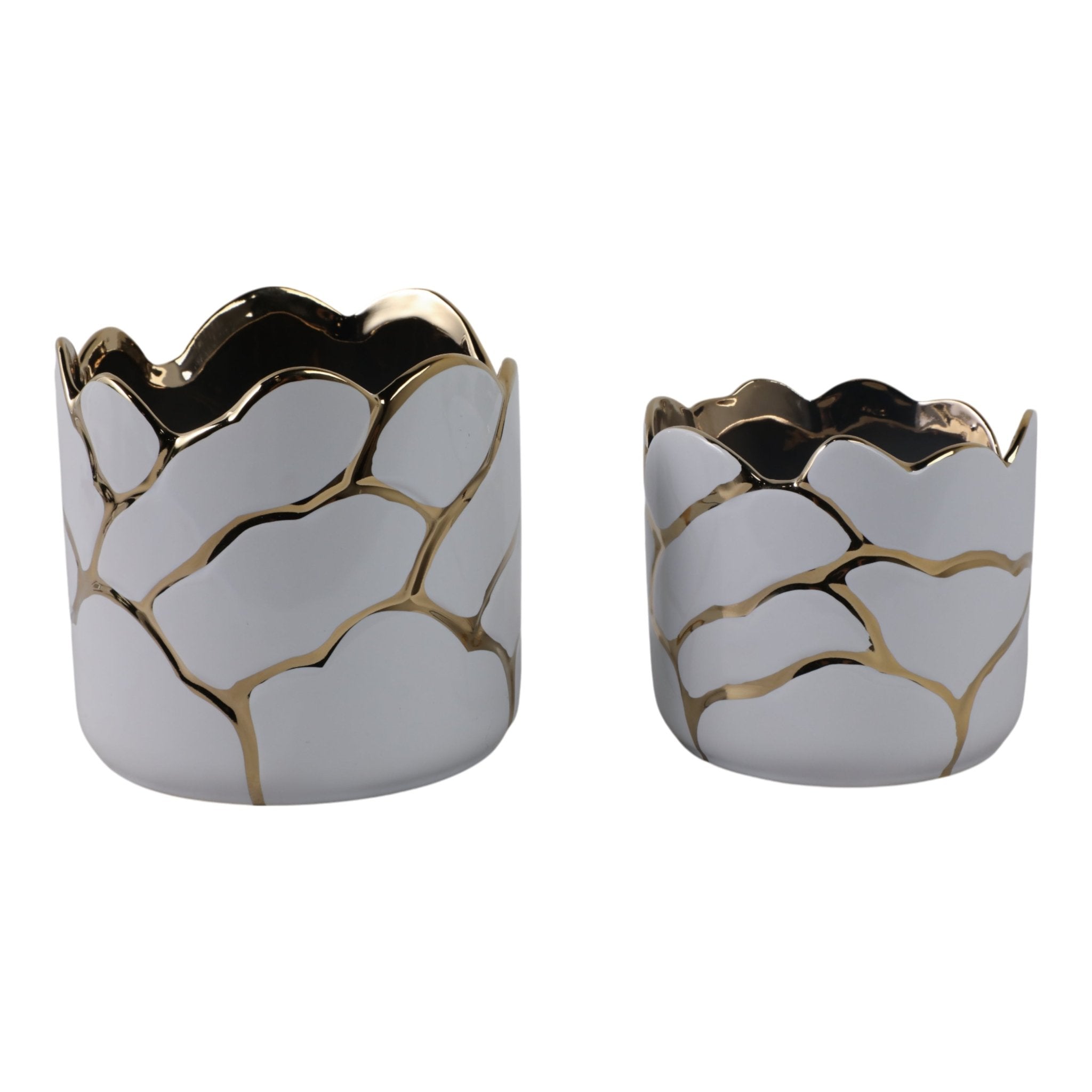 S/2 6/7" Clouds Planter, Wht/gld Planter| Sagebrook Home