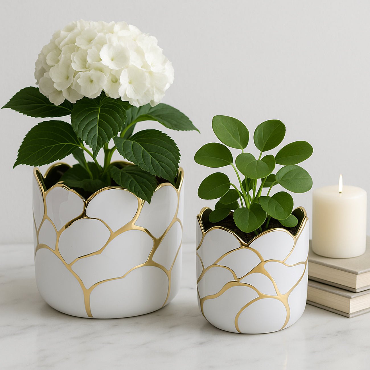 S/2 6/7" Clouds Planter, Wht/gld Planter| Sagebrook Home