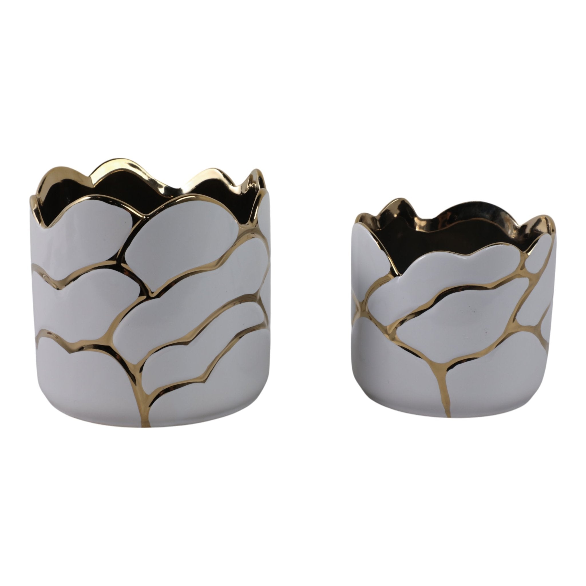 S/2 6/7" Clouds Planter, Wht/gld Planter| Sagebrook Home