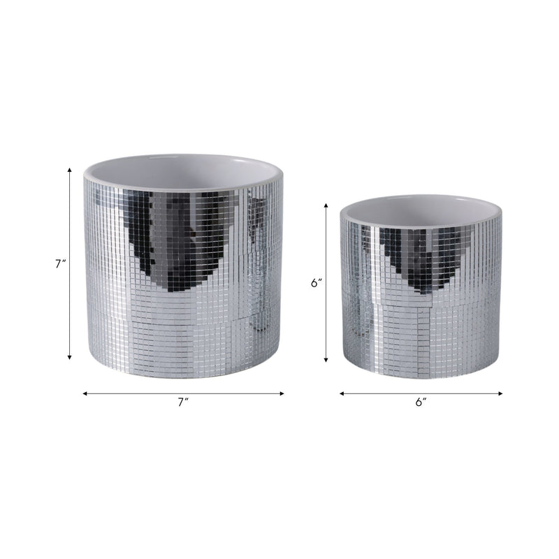 S/2 6/7" Disco Planter, Silver - Al Rugaib Furniture