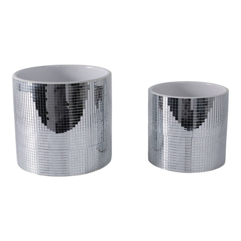 S/2 6/7" Disco Planter, Silver - Al Rugaib Furniture