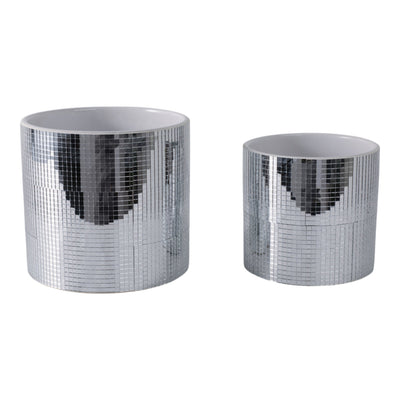 S/2 6/7" Disco Planter, Silver - Al Rugaib Furniture