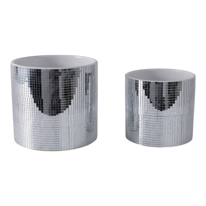 S/2 6/7" Disco Planter, Silver - Al Rugaib Furniture