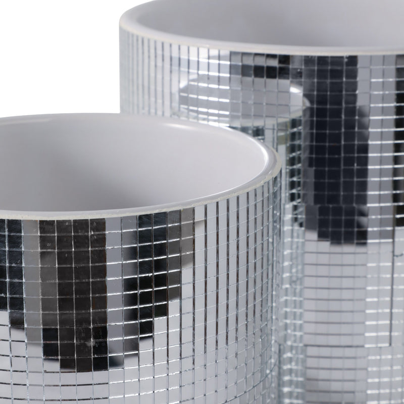 S/2 6/7" Disco Planter, Silver - Al Rugaib Furniture