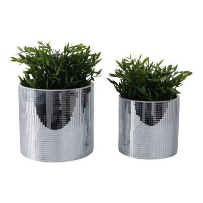 S/2 6/7" Disco Planter, Silver - Al Rugaib Furniture