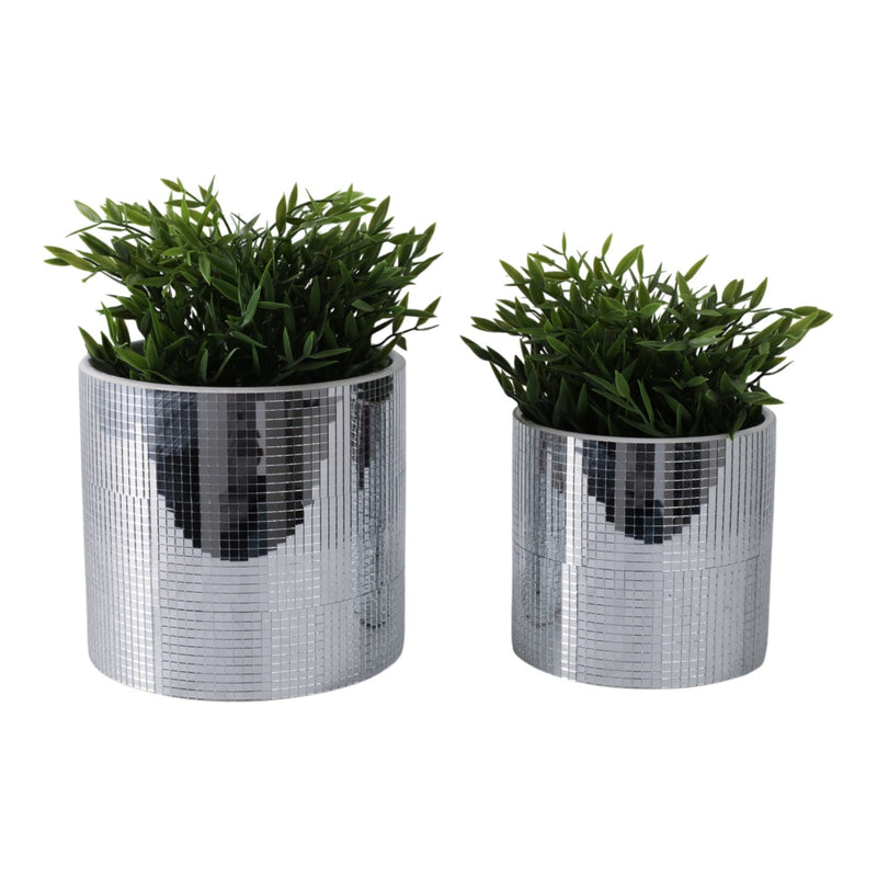 S/2 6/7" Disco Planter, Silver - Al Rugaib Furniture