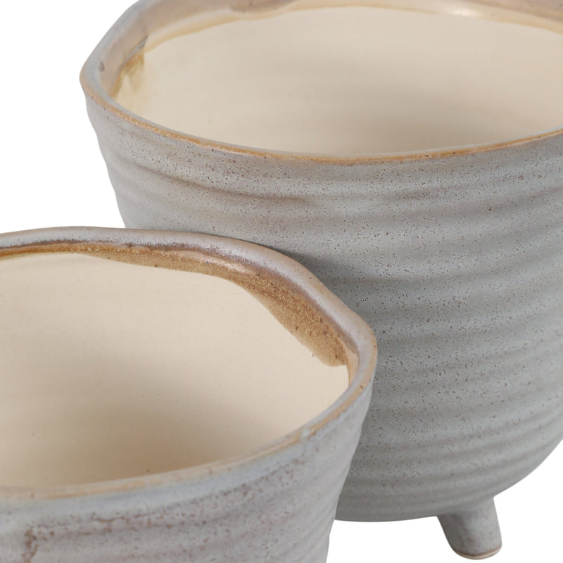 S/2 6/7" Organic Footed Planters, Ivory - Al Rugaib Furniture