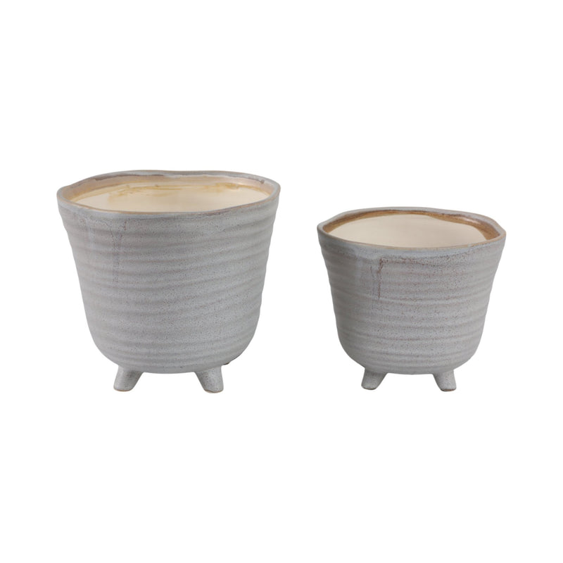 S/2 6/7" Organic Footed Planters, Ivory - Al Rugaib Furniture