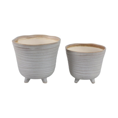 S/2 6/7" Organic Footed Planters, Ivory - Al Rugaib Furniture