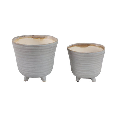 S/2 6/7" Organic Footed Planters, Ivory - Al Rugaib Furniture