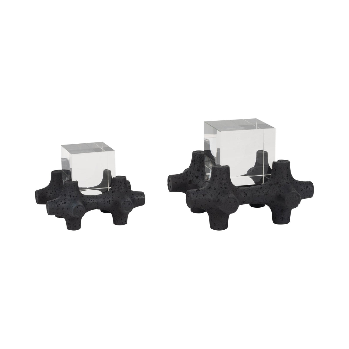 S/2 6/8" BARWA OBJECTS WITH CRYSTAL CUBES, BLACK Table Decors| Sagebrook Home