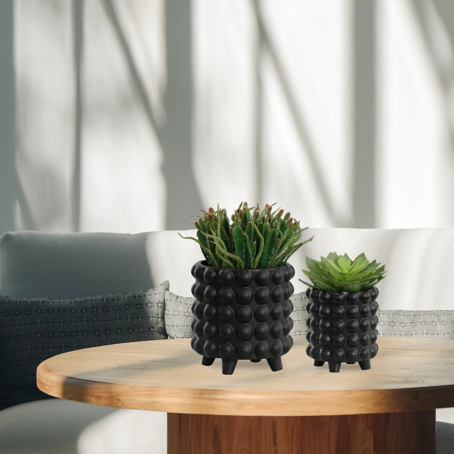 S/2 6/8" BUBBLE PLANTERS, MATTE BLACK Outdoor Planters| Sagebrook Home
