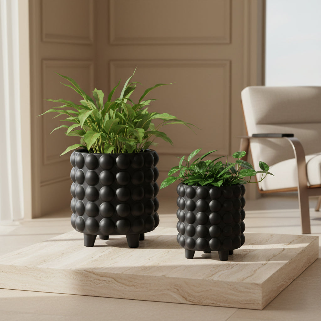 S/2 6/8" BUBBLE PLANTERS, MATTE BLACK Outdoor Planters| Sagebrook Home