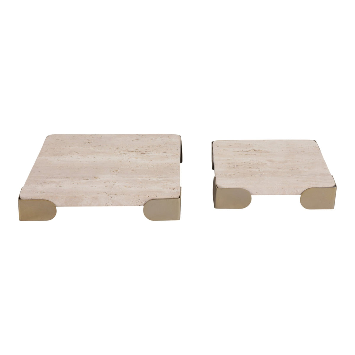 S/2 6/8" COLLASSA TRAVERTINE AND METAL TRAY, TAN Tray| Sagebrook Home