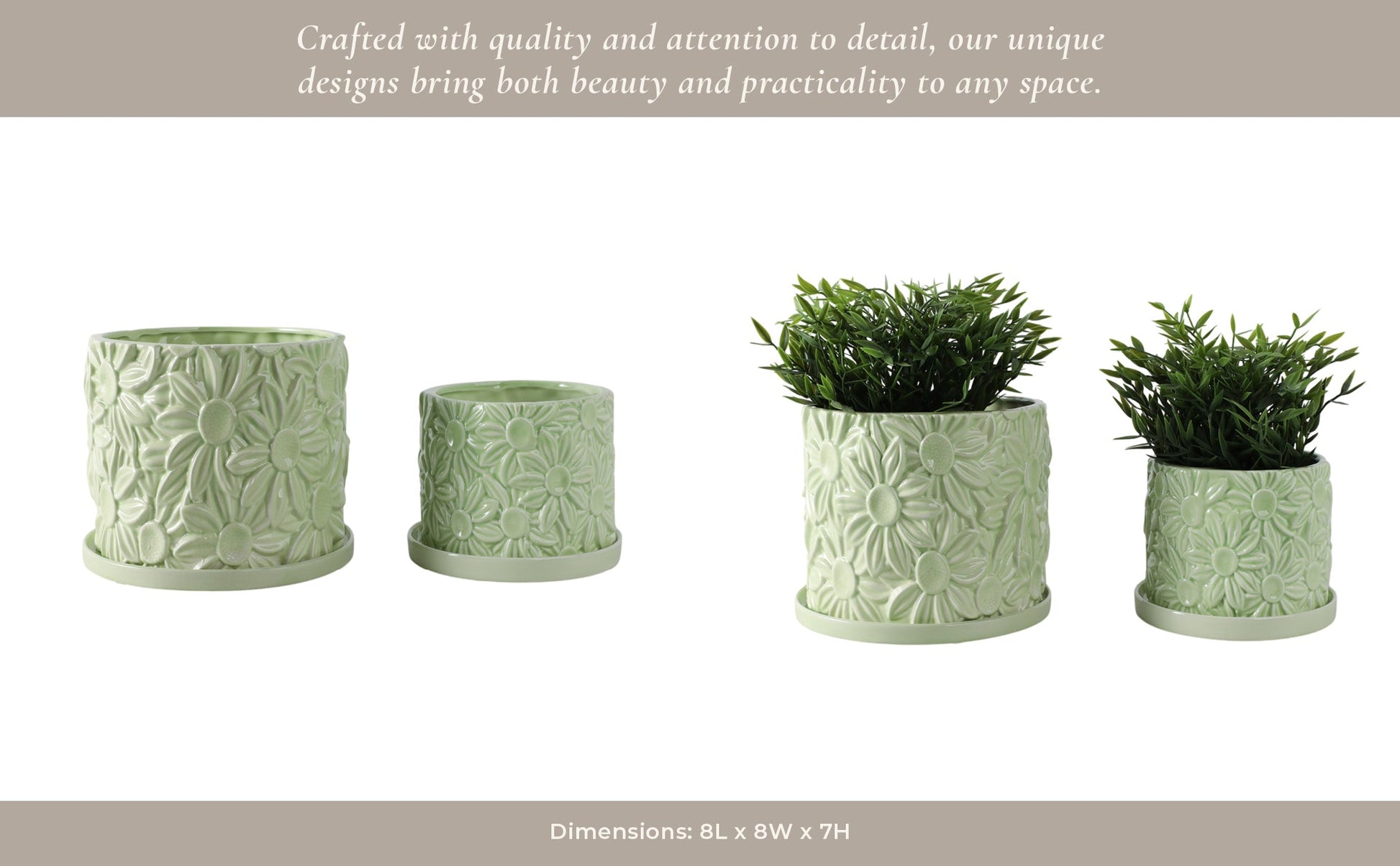 S/2 6/8" Daisy Flower Planter, Green Planter| Sagebrook Home