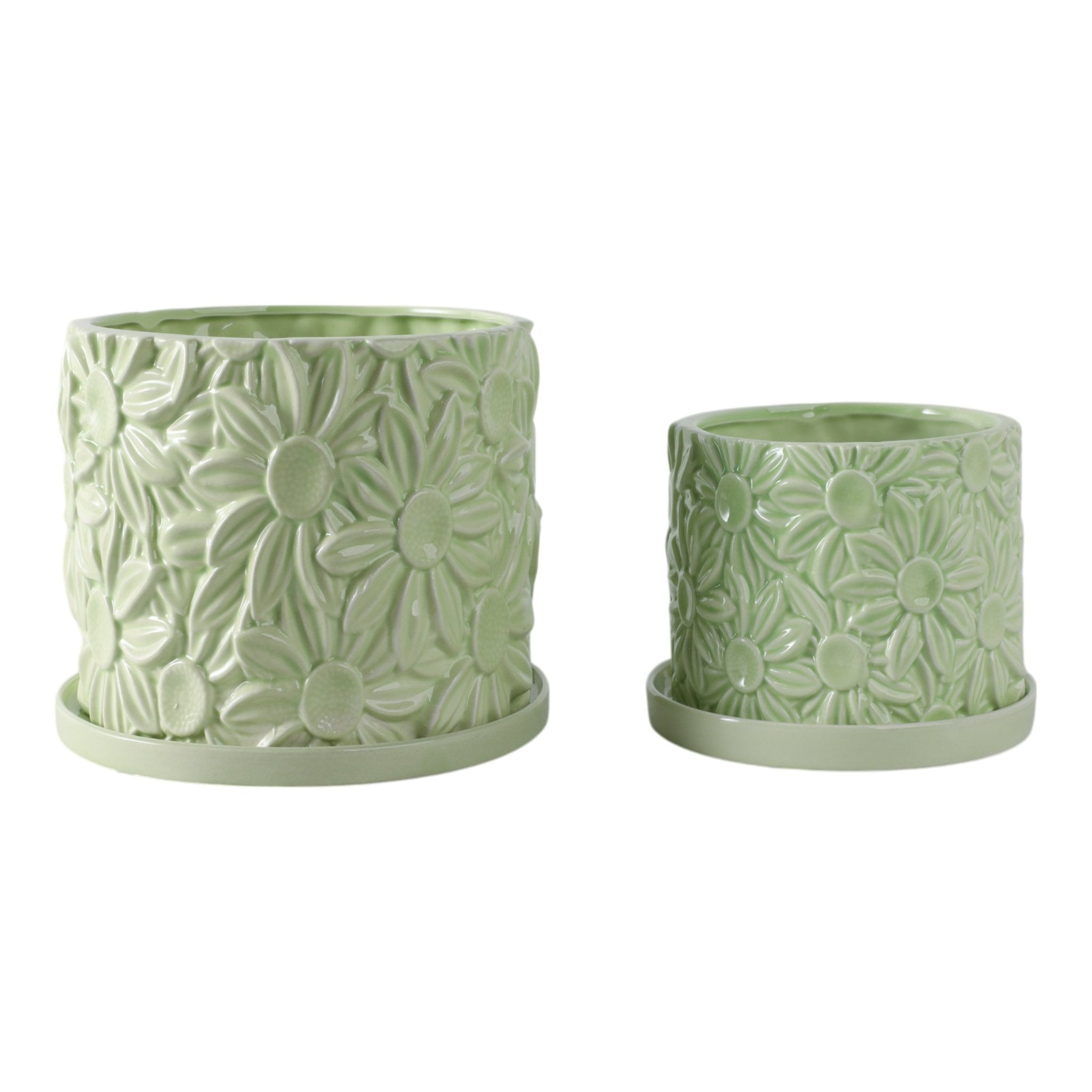 S/2 6/8" Daisy Flower Planter, Green Planter| Sagebrook Home