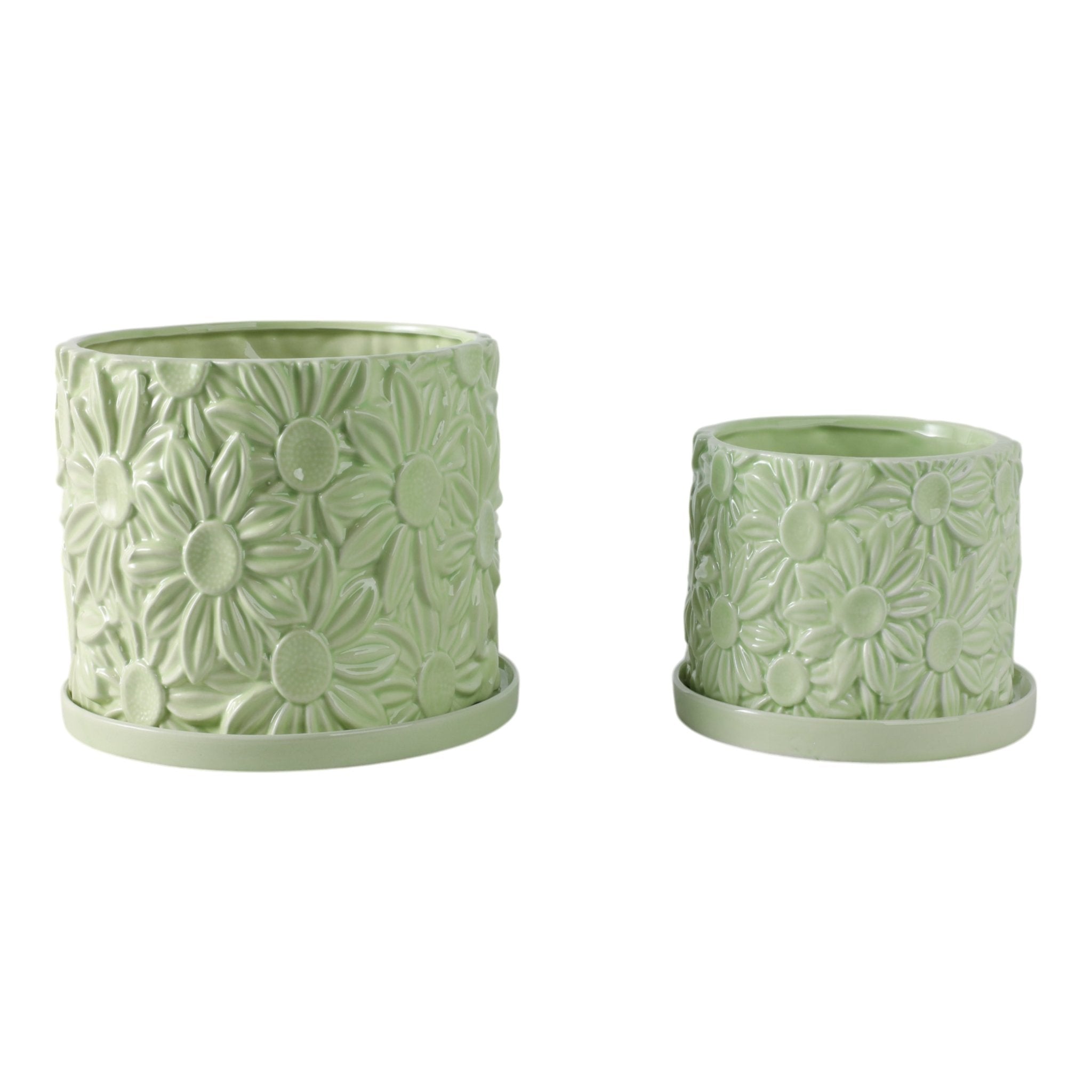 S/2 6/8" Daisy Flower Planter, Green Planter| Sagebrook Home