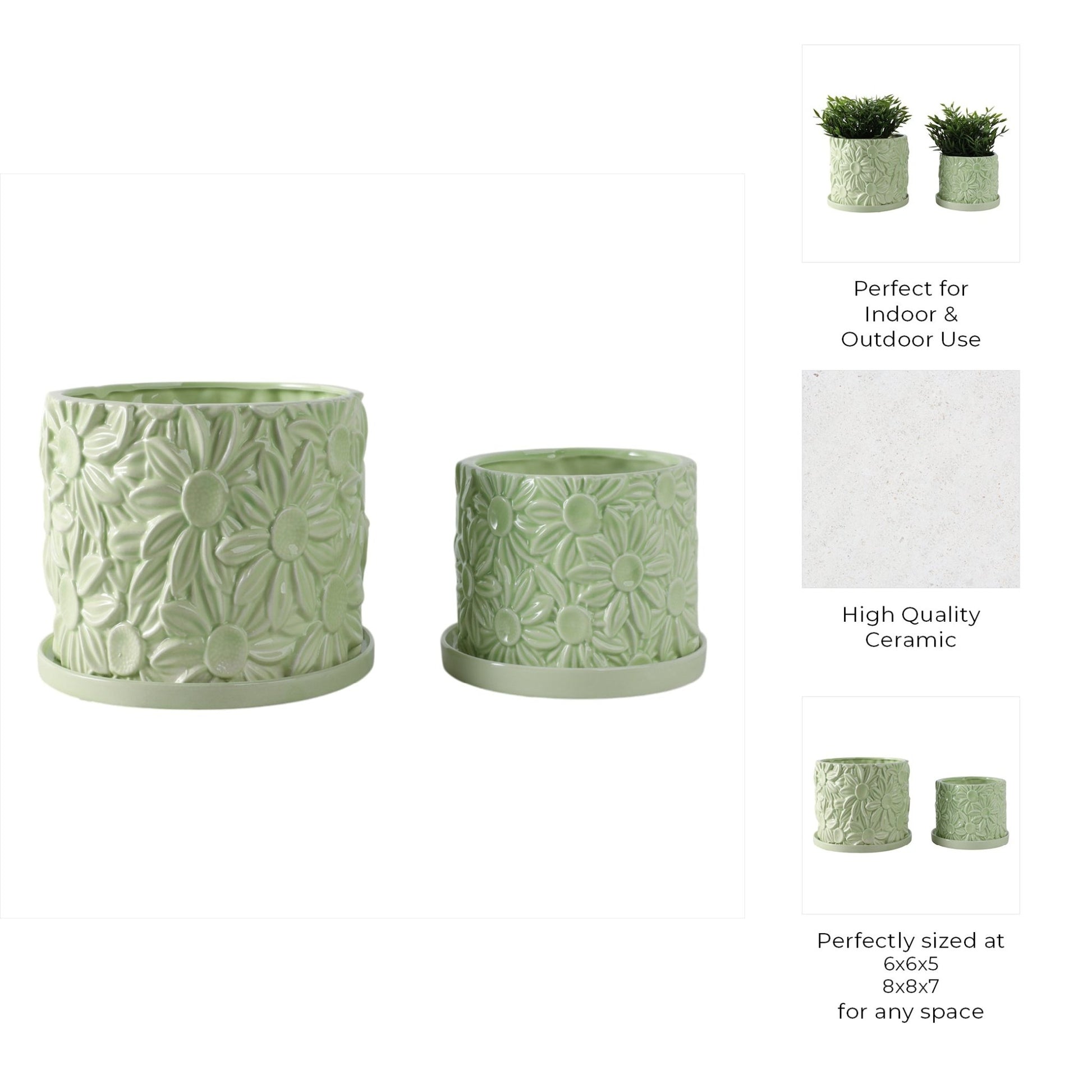 S/2 6/8" Daisy Flower Planter, Green Planter| Sagebrook Home
