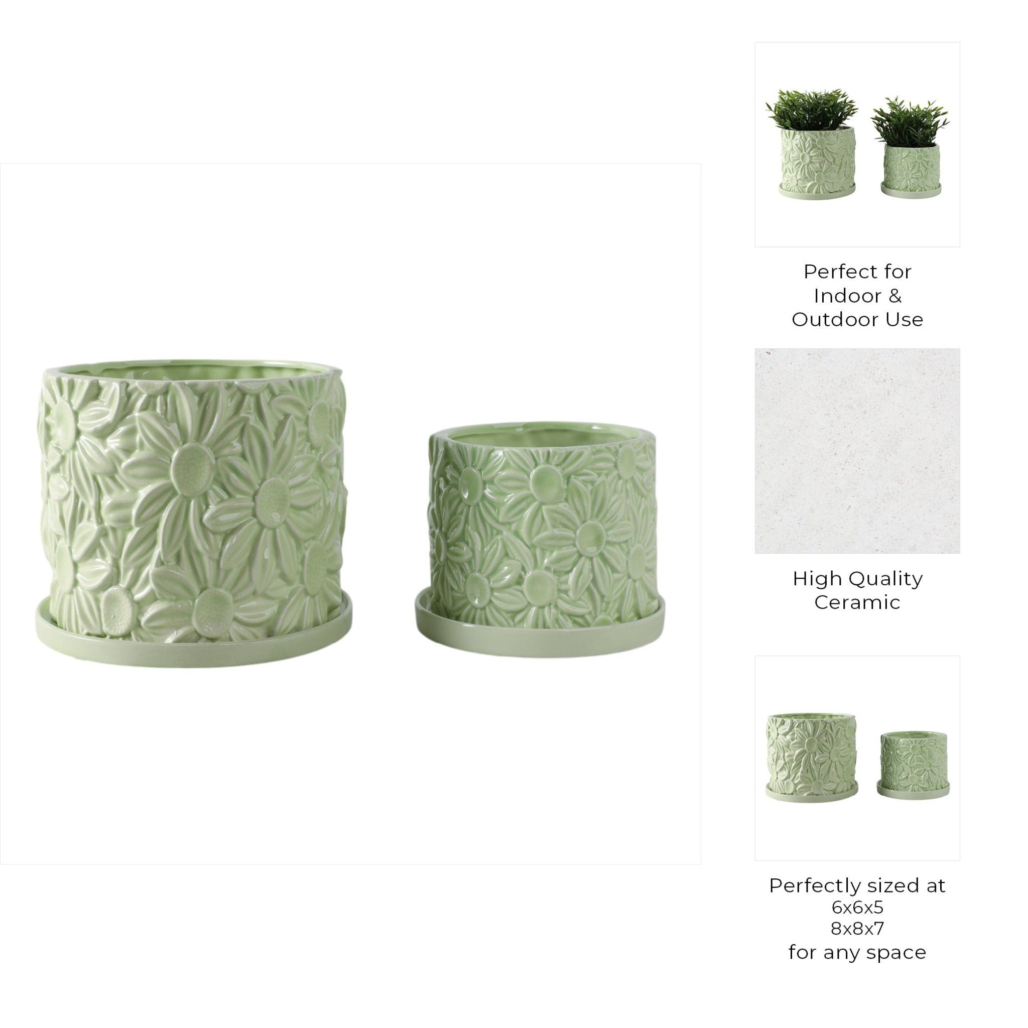 S/2 6/8" Daisy Flower Planter, Green Planter| Sagebrook Home