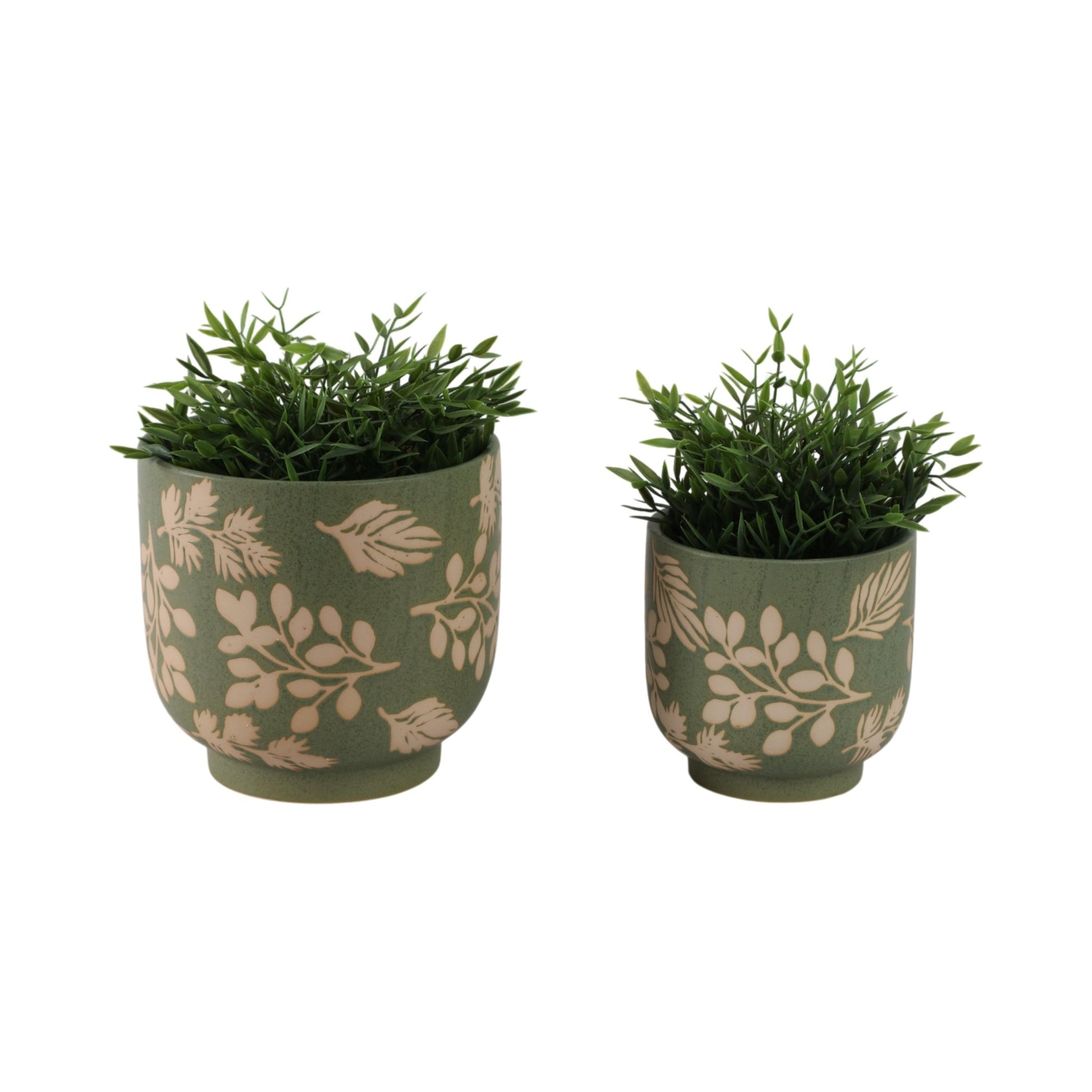 S/2 6/8" Hand Painted Leaves Planters, Green/tan Planter| Sagebrook Home