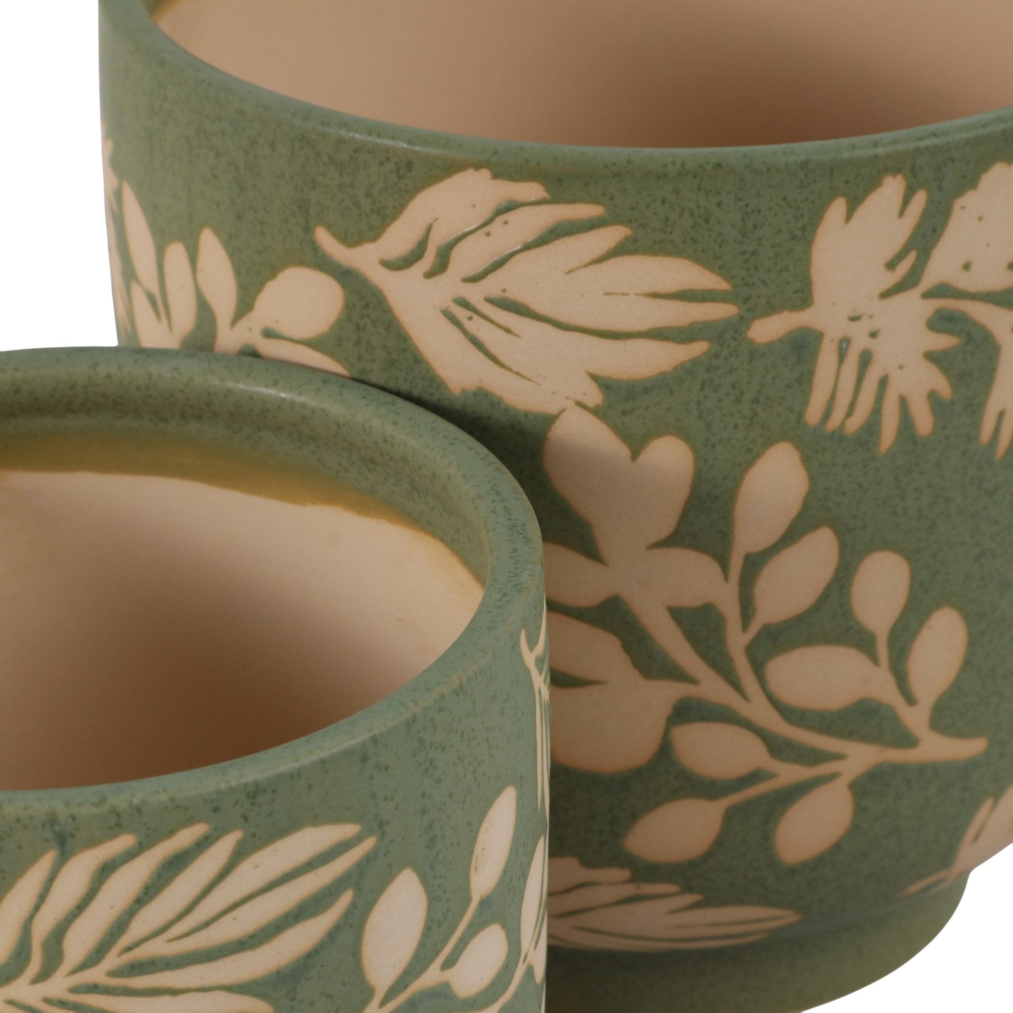 S/2 6/8" Hand Painted Leaves Planters, Green/tan Planter| Sagebrook Home