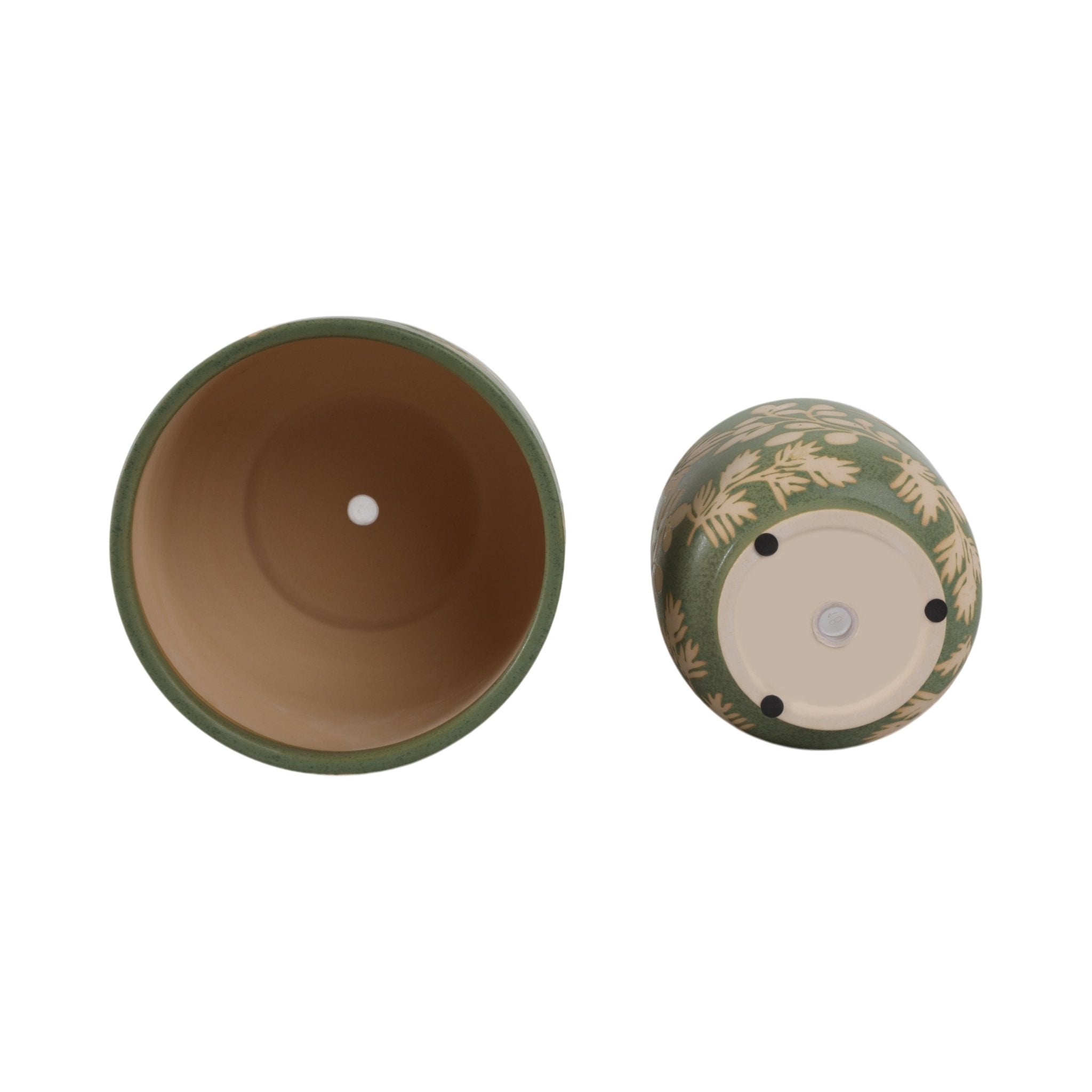 S/2 6/8" Hand Painted Leaves Planters, Green/tan Planter| Sagebrook Home