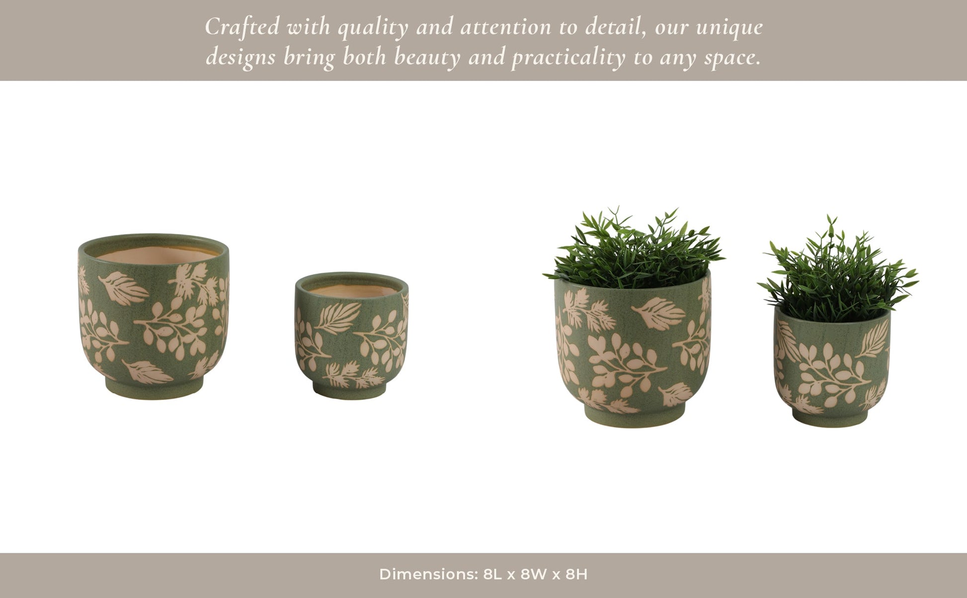 S/2 6/8" Hand Painted Leaves Planters, Green/tan Planter| Sagebrook Home