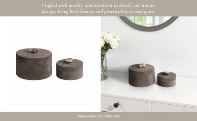 S/2 6/8" Harare Suede Boxes W/stone Knob, Gray - Al Rugaib Furniture