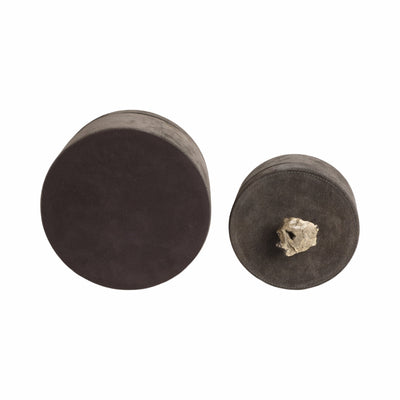 S/2 6/8" Harare Suede Boxes W/stone Knob, Gray - Al Rugaib Furniture