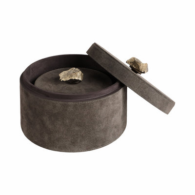 S/2 6/8" Harare Suede Boxes W/stone Knob, Gray - Al Rugaib Furniture