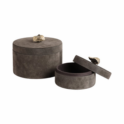 S/2 6/8" Harare Suede Boxes W/stone Knob, Gray - Al Rugaib Furniture