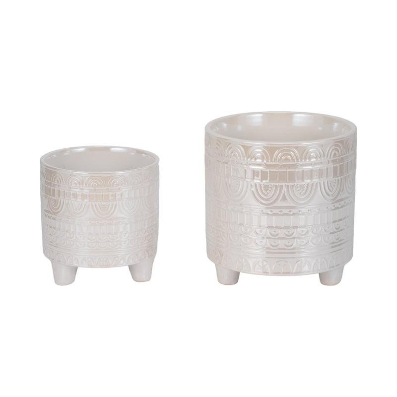 S/2 6/8" Iridescent Boheme Footed Planters, Ivory - Al Rugaib Furniture