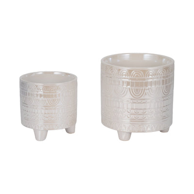 S/2 6/8" Iridescent Boheme Footed Planters, Ivory - Al Rugaib Furniture