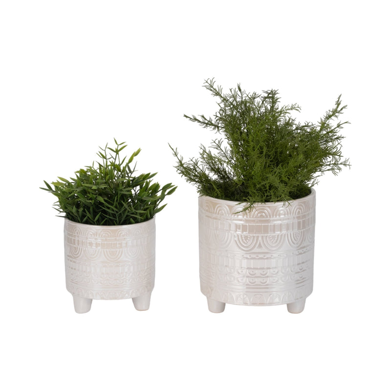 S/2 6/8" Iridescent Boheme Footed Planters, Ivory - Al Rugaib Furniture