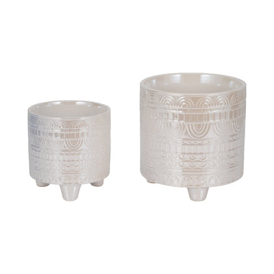 S/2 6/8" Iridescent Boheme Footed Planters, Ivory - Al Rugaib Furniture
