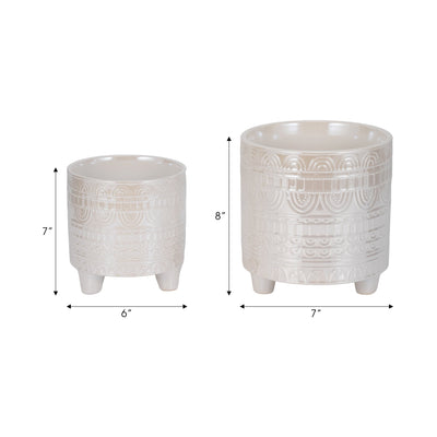 S/2 6/8" Iridescent Boheme Footed Planters, Ivory - Al Rugaib Furniture