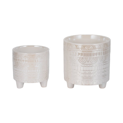 S/2 6/8" Iridescent Boheme Footed Planters, Ivory - Al Rugaib Furniture