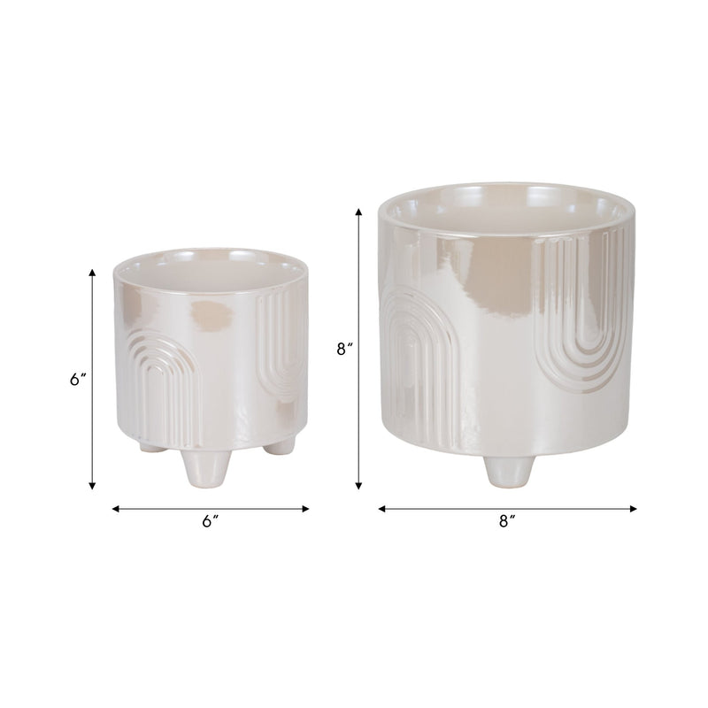 S/2 6/8" Iridescent Bravais Footed Planters, Ivory - Al Rugaib Furniture