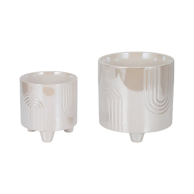 S/2 6/8" Iridescent Bravais Footed Planters, Ivory - Al Rugaib Furniture