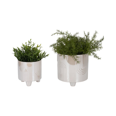 S/2 6/8" Iridescent Bravais Footed Planters, Ivory - Al Rugaib Furniture