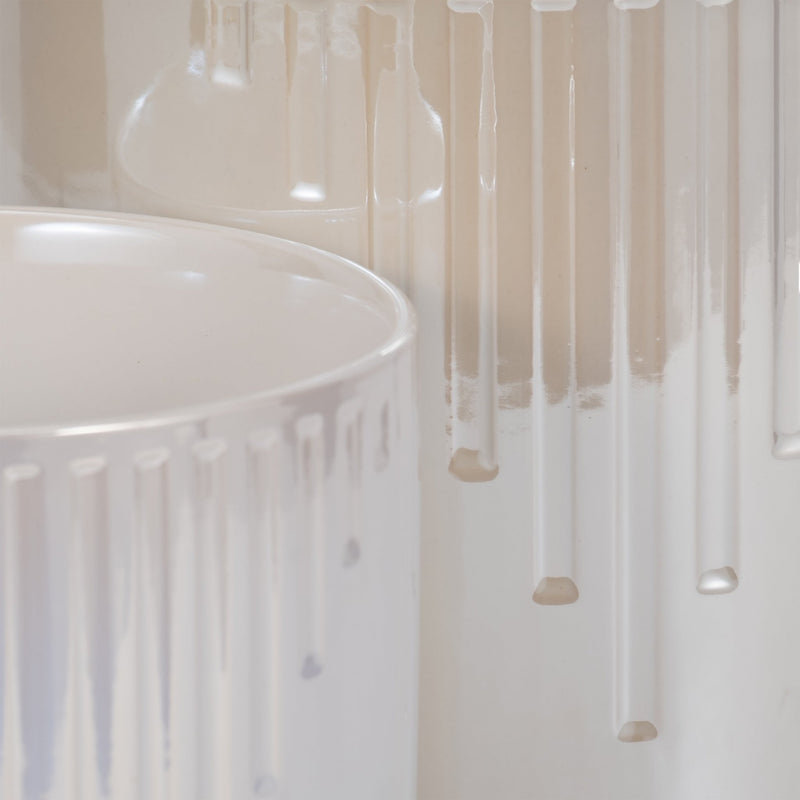 S/2 6/8" Iridescent Line Footed Planters, Ivory - Al Rugaib Furniture