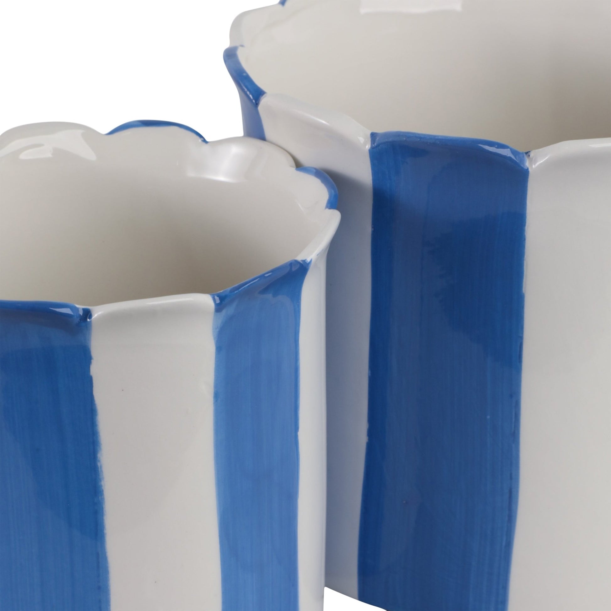 S/2 6/8" Striped Scallop Edge Planters, White/blue Planter| Sagebrook Home