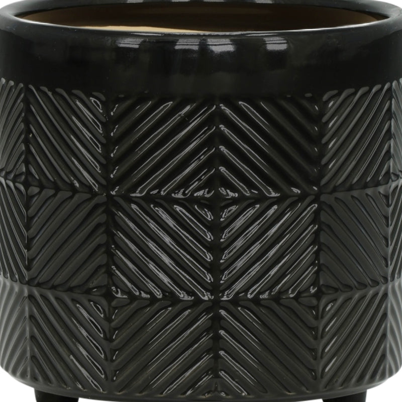 S/2 6/8" TEXTURED PLANTERS, SHINY BLACK - Al Rugaib Furniture