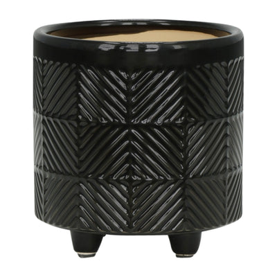 S/2 6/8" TEXTURED PLANTERS, SHINY BLACK - Al Rugaib Furniture