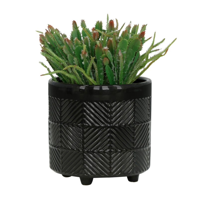 S/2 6/8" TEXTURED PLANTERS, SHINY BLACK - Al Rugaib Furniture