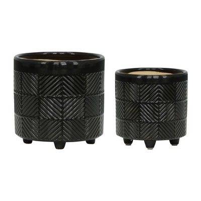 S/2 6/8" TEXTURED PLANTERS, SHINY BLACK - Al Rugaib Furniture